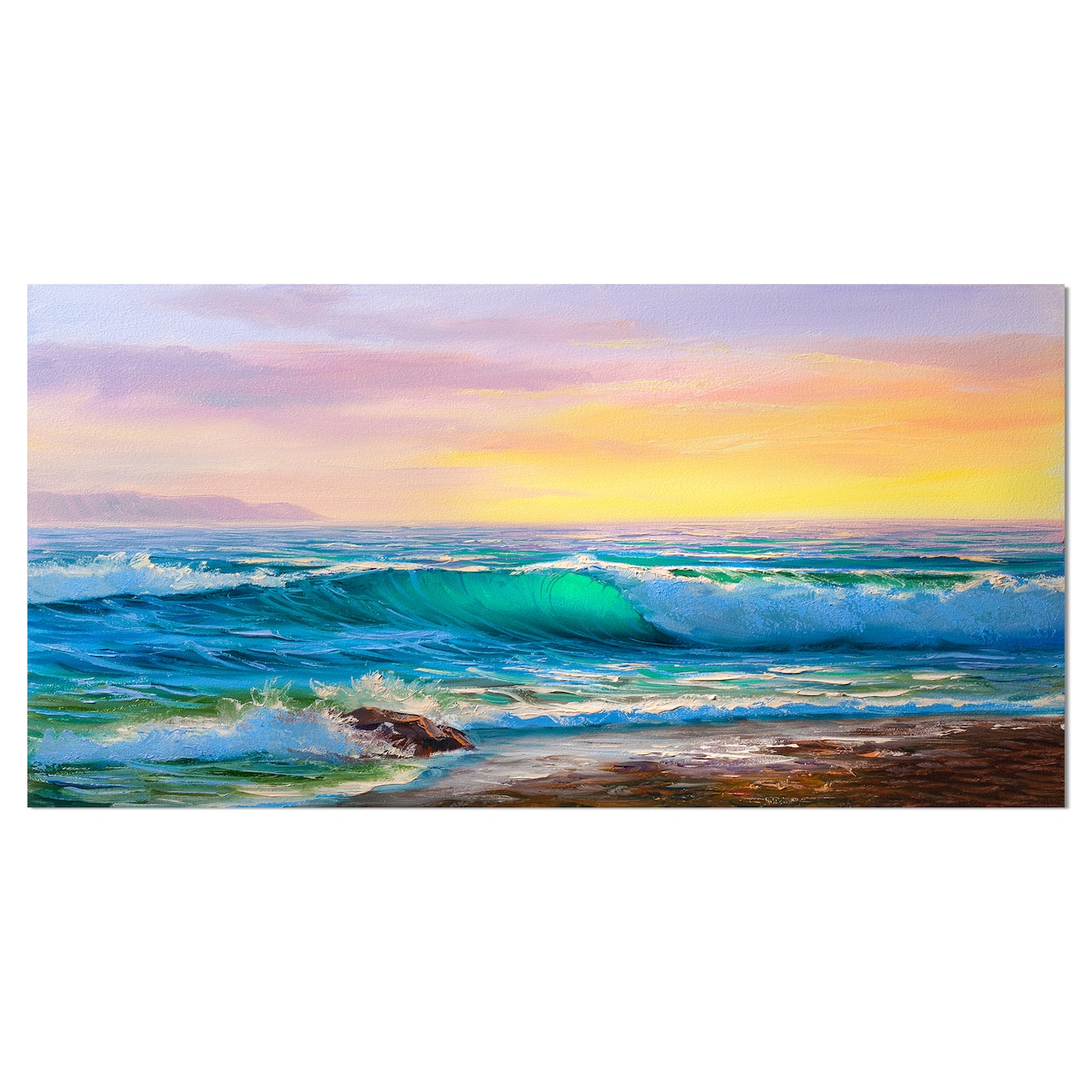 Designart - Sunsets over ocean waves - Sea & Shore Painting Print on Wrapped Canvas